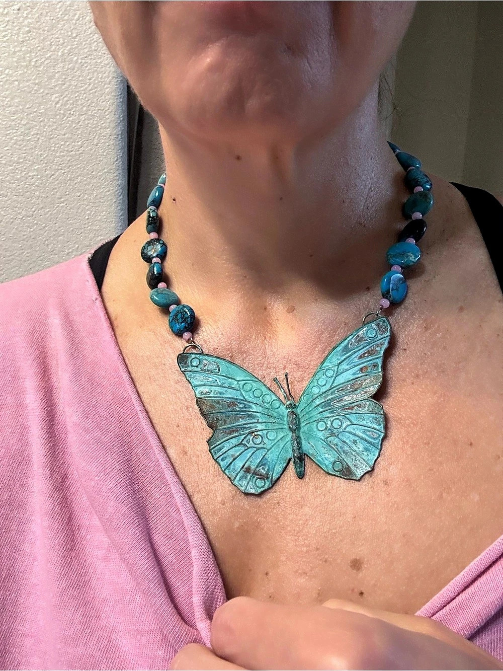 Blue Butterfly Pendant Necklace Set Like New